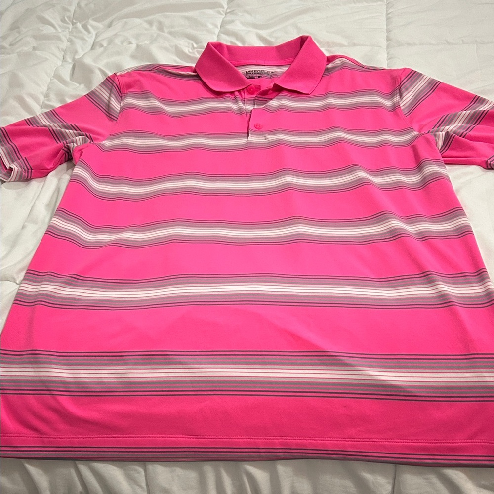 Nike Men's Bright Pink Striped Polo